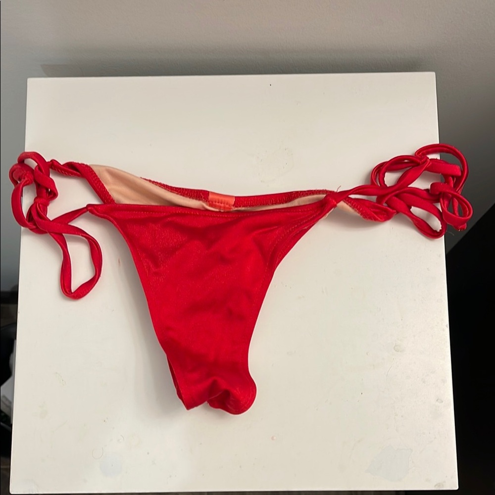 Red Shiny Bikini Bottom & Top with Tie Sides